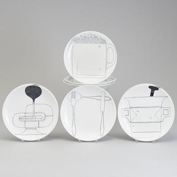 STIG LINDBERG, "Restaurangtallrikar", 8 st, porslin, Gustavsberg, 1970/71.