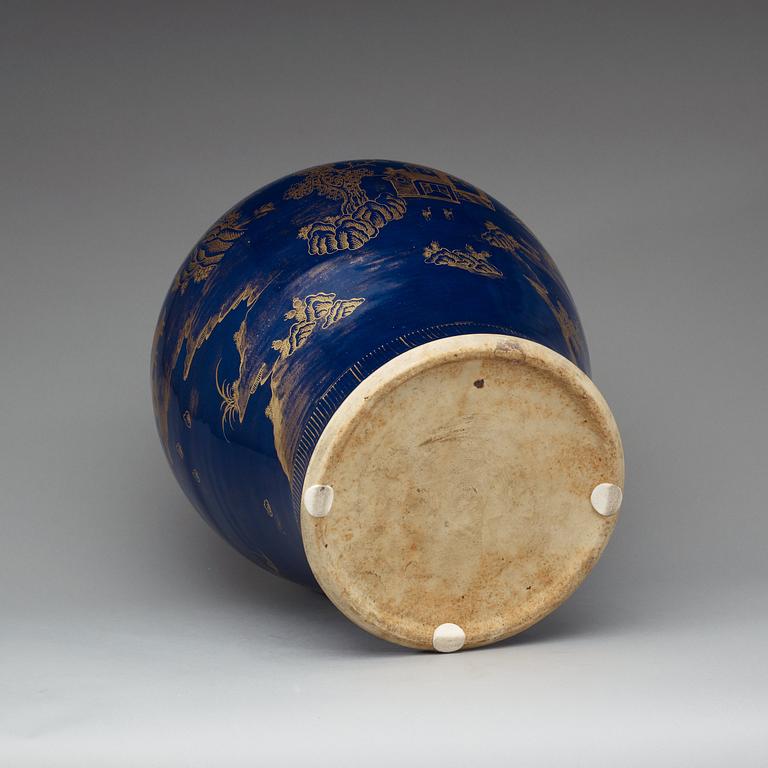 A large powder blue jar with cover, Qing dynasty, Qianlong (1736-95).