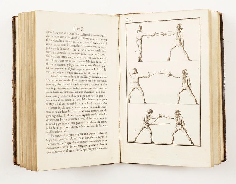 BOK, "Principios universales y reglas generales de la verdadera destreza del espadin" av Manuel A de Brea, Madrid 1805.