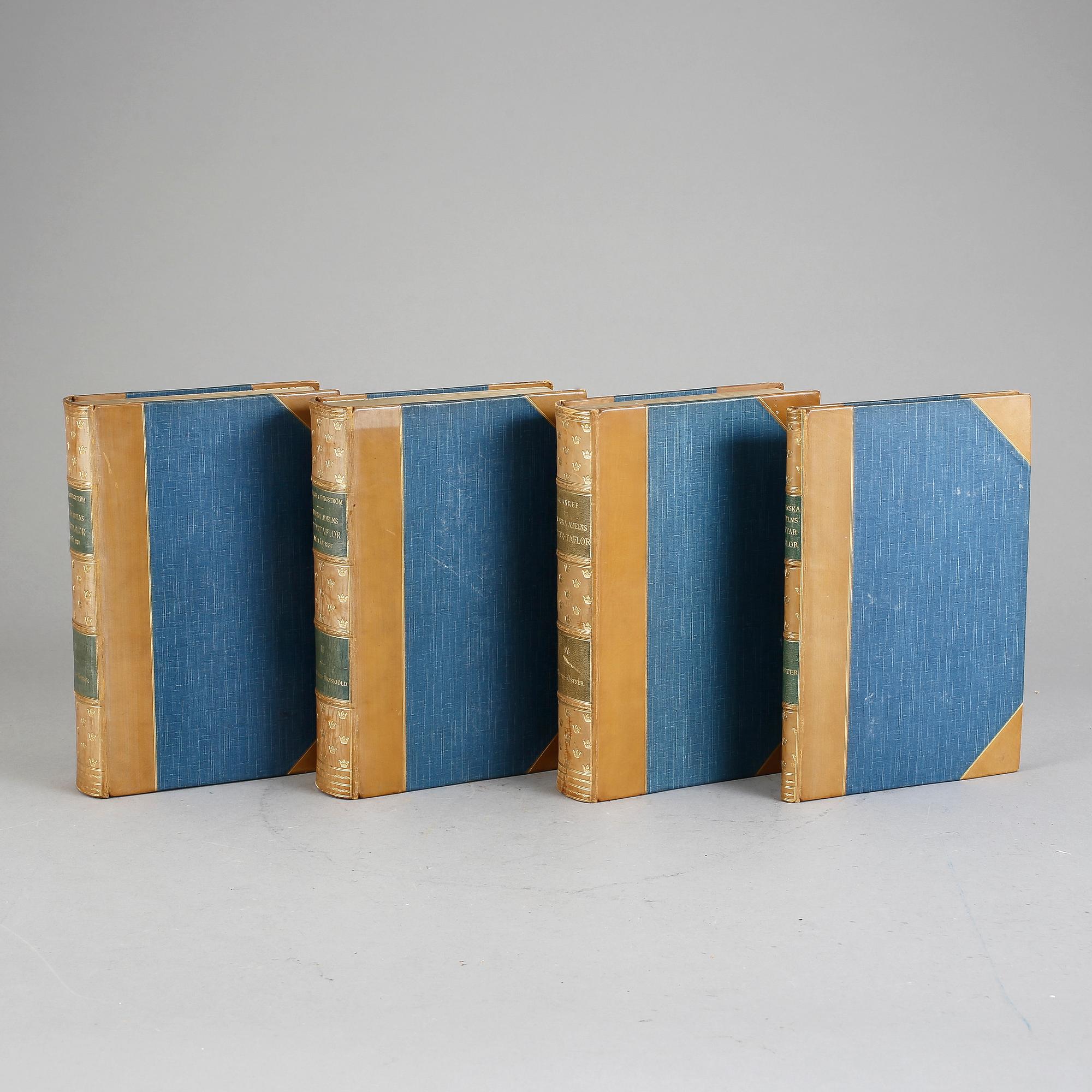 BOKVERK, 4 volymer, "Svenska adelns ättartaflor", Gabriel Anrep samt FU Wrangel och Otto Bergström, Stockholm.