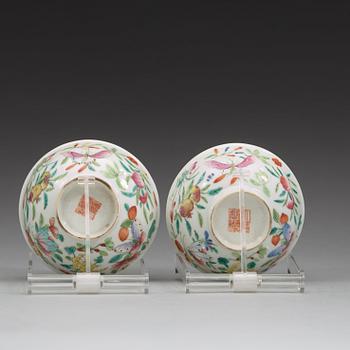 A pair of famille rose bowls, late Qing dynasty with Jiaqing mark.