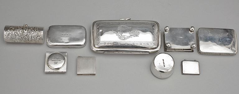 PARTI ASKAR OCH DOSOR, 8 st, silver, bla   Mattias Helén Västervik 1848. Totalvikt ca 425 gr.