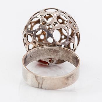 Liisa Vitali, A sterling silver ring "Leppäkerttu" with a chalcedony. Westerback, Helsinki 1973.