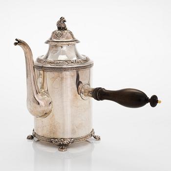 A mid-19th-century silver coffee pot, maker's mark of Lars Erik Wohlfart, Vänersborg, 1845.