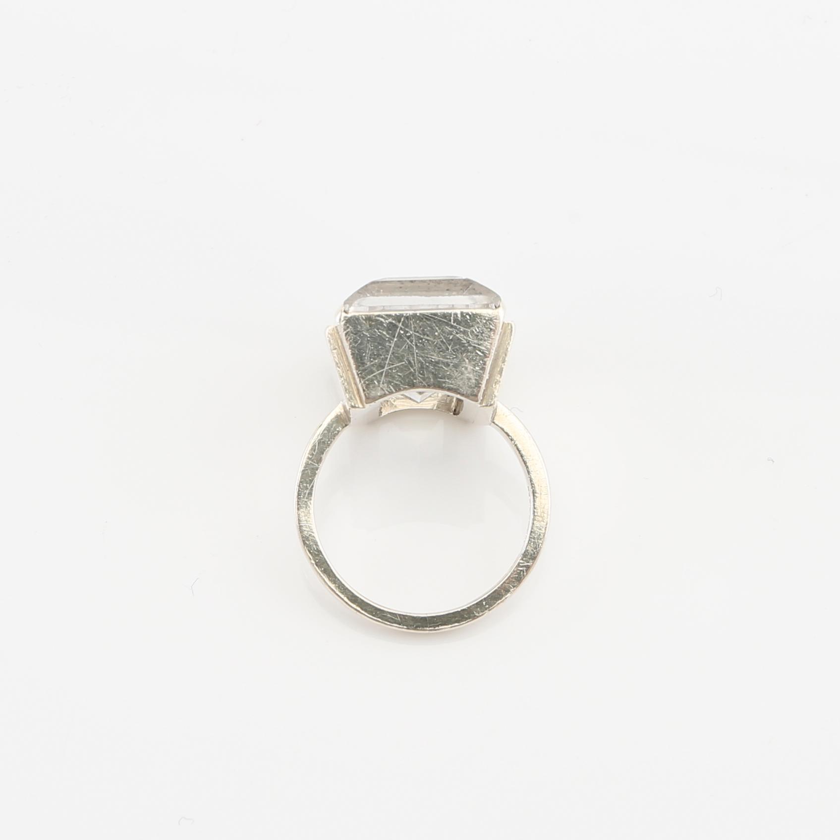 Wiwen Nilsson, ring sterling silver med trappslipad bergkristall, Lund 1947.