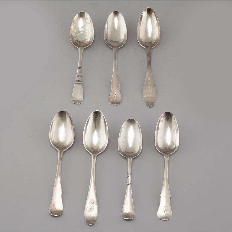 SKEDAR, 7 st, silver, b.la. Johan Malmstedt (Göteborg), mestadels Svenskt, 17/1800-tal.