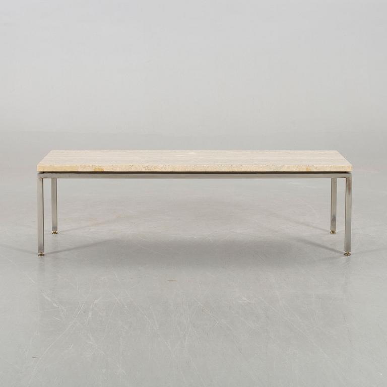 A TRAVERTINE TOP SOFA TABLE.