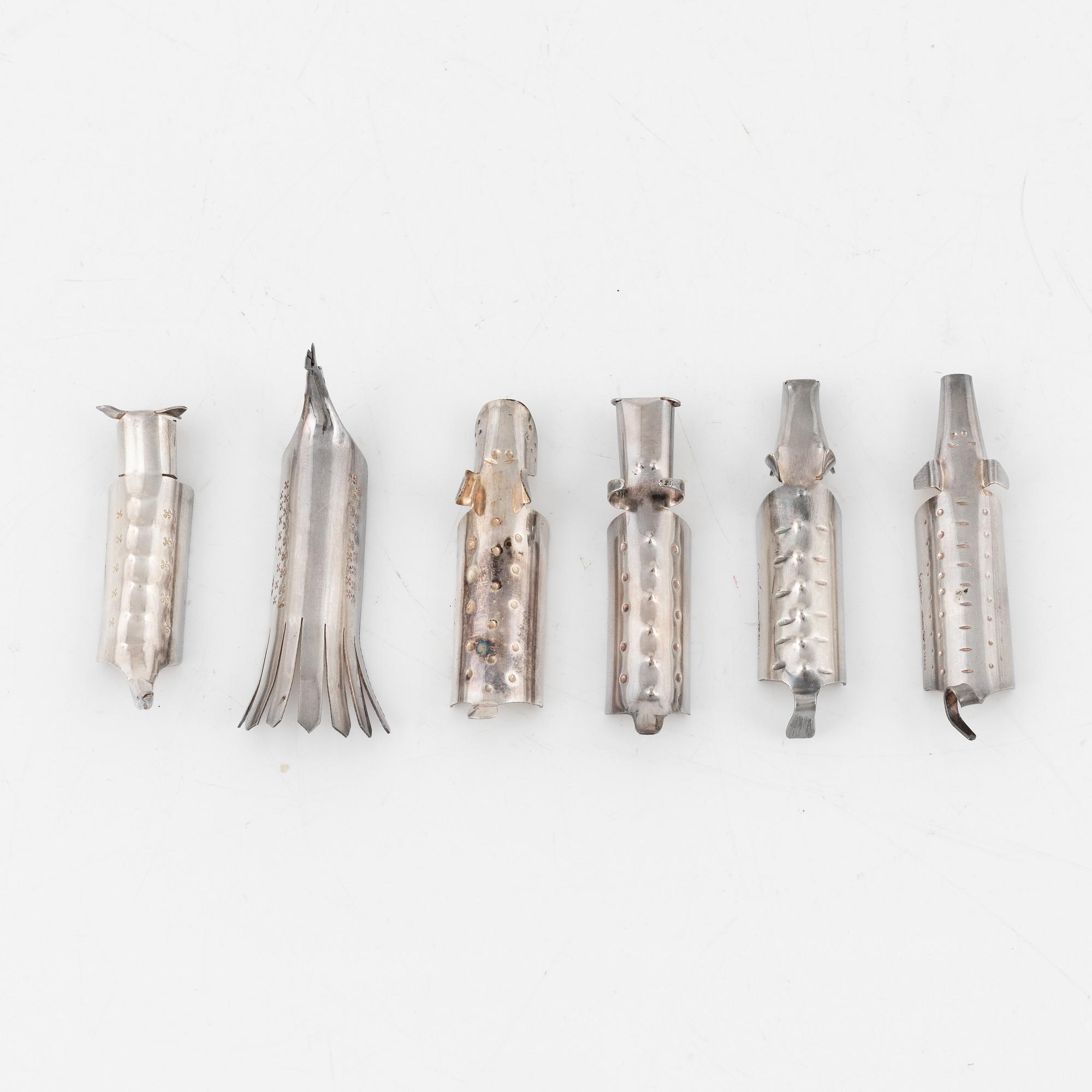 Gunnar Cyrén, smörknivsställ, 6 st silver, CG Hallberg, Stockholm, 1956.