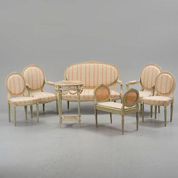 SALONGSGRUPP, 7 delar, gustaviansk stil, 1900-talets början.