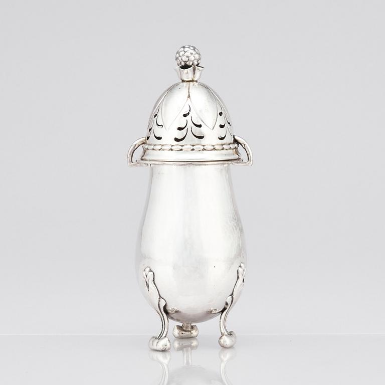 Georg Jensen, an 830/1000 silver sugar castor, Copenhagen, Denmark, ca 1915-1919, design nr 69.