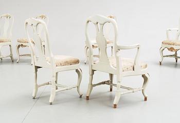 STOLAR, 4 st samt KARMSTOLAR, ett par, rokokostil, 1900-talets mitt.