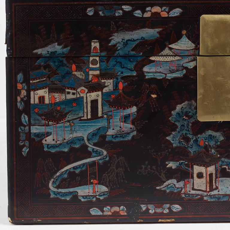 Two Chinese lacquered chests, Qing dynasty, 19th Century.
