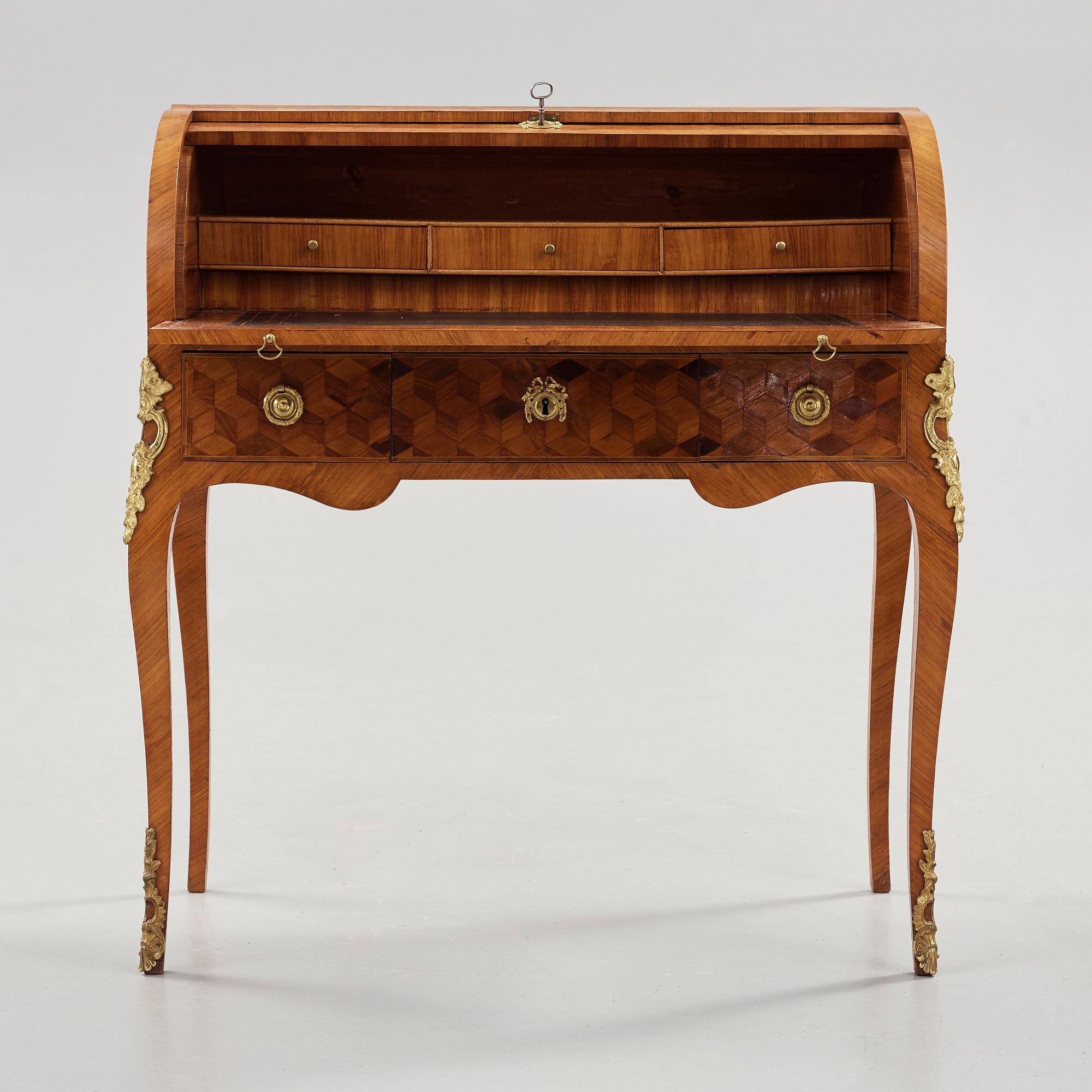 A Swedish Rococo 18th century rolltop desk attributed to Niklas Korp, master 1763.