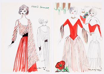 MAX GOLDSTEIN, kostymteckningar, 9 st, flertalet sign o dat 1980.