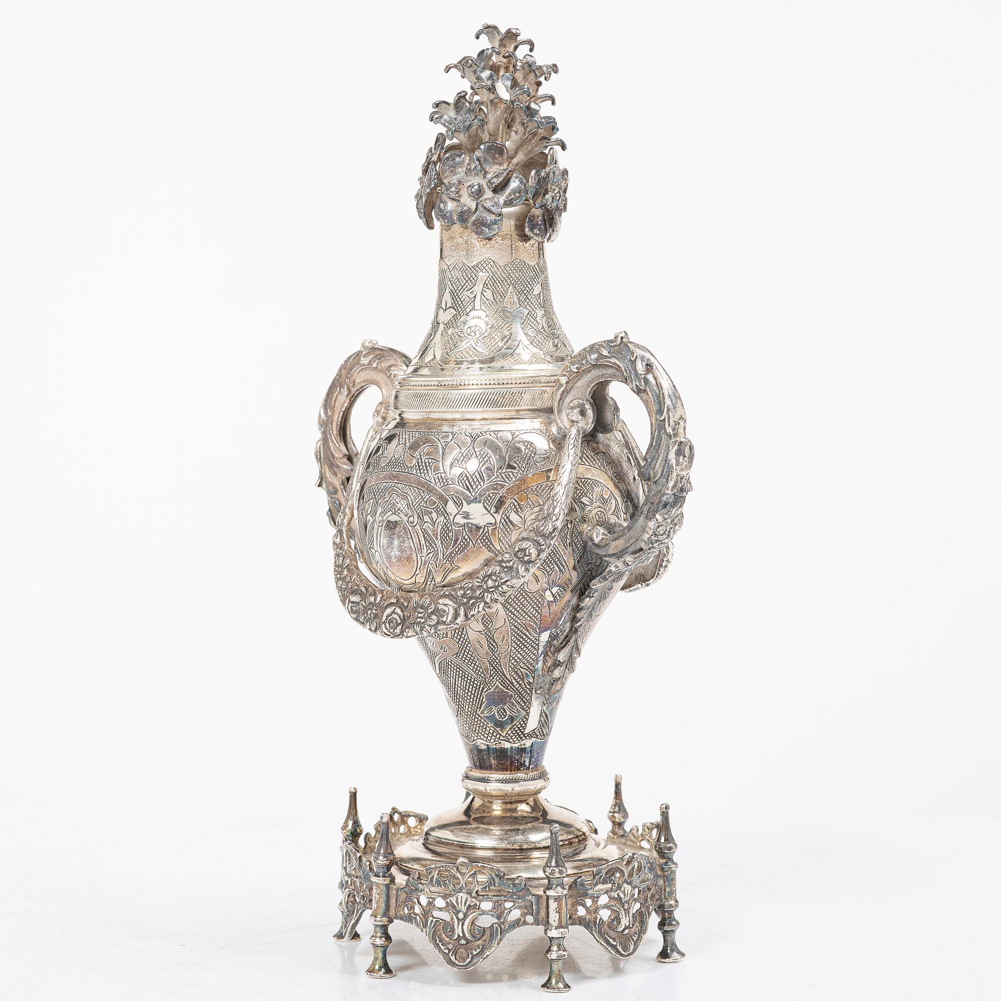 Decorative urn, silver, Ottoman Empire, late 19th century.
