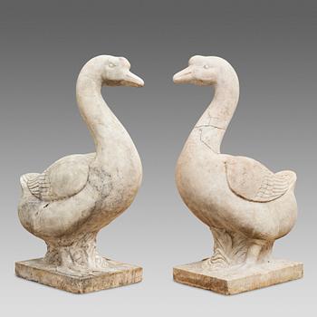 A pair of Chinese sculptures in the shape of geese, early 20th Century.