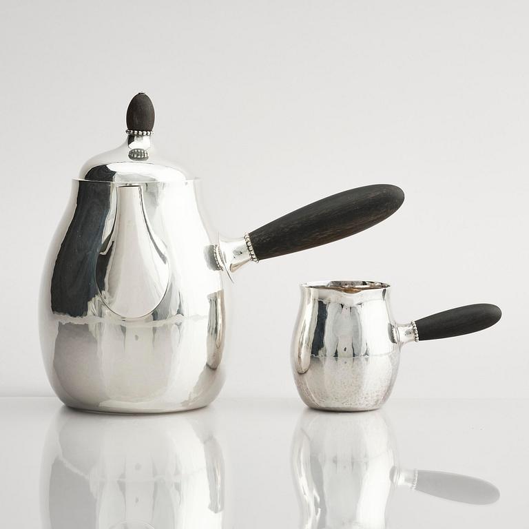 Georg Jensen, a sterling silver three-piece coffee set, Copenhagen, Denmark, after 1945, design no 80B and 80C.