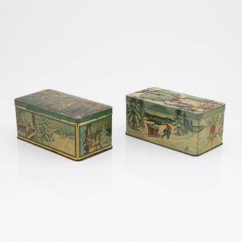 Two christmas tin coffee boxes, Gevalia, Sweden, 1930's.