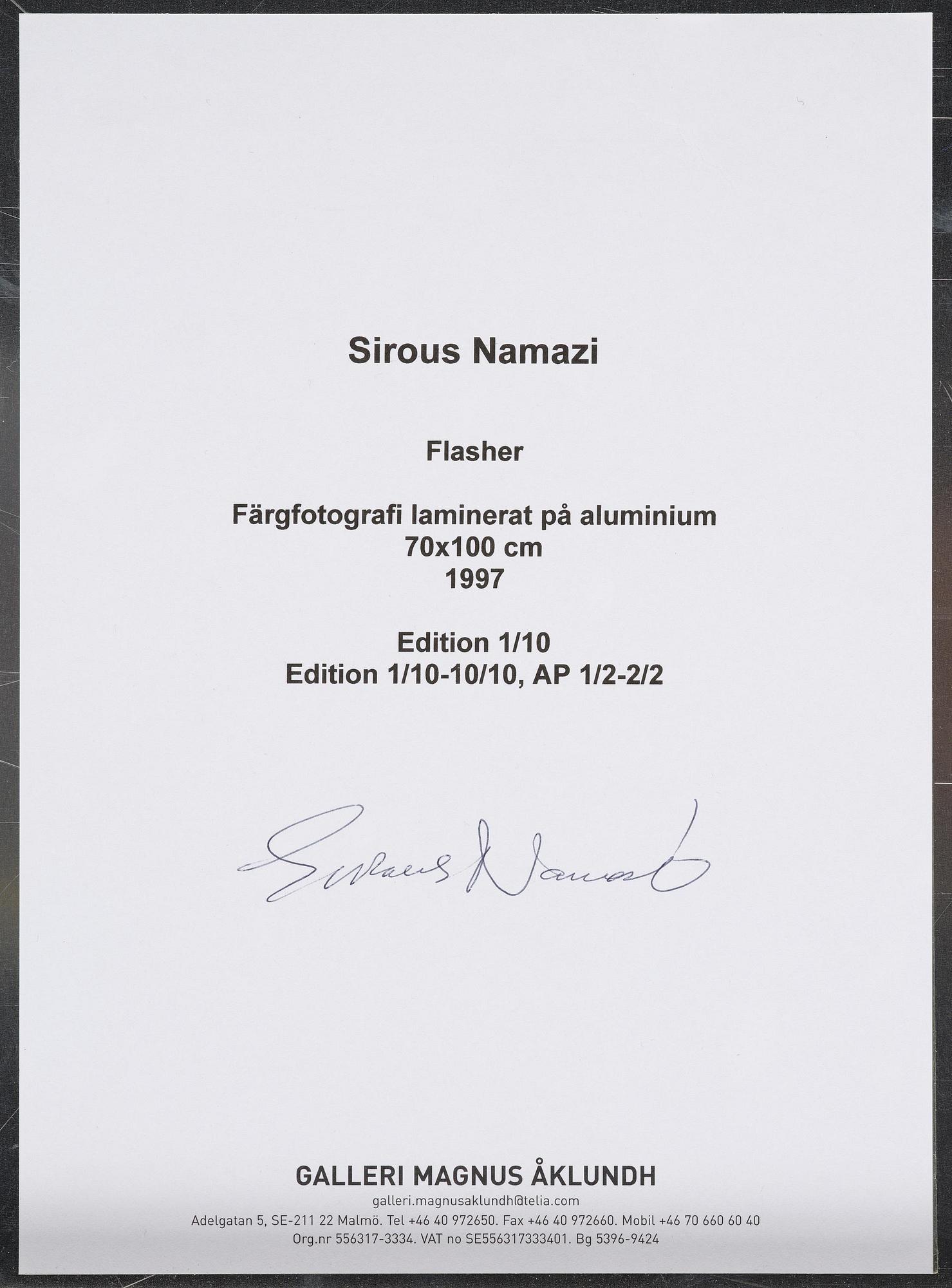 Sirous Namazi, "Flasher", 1997.