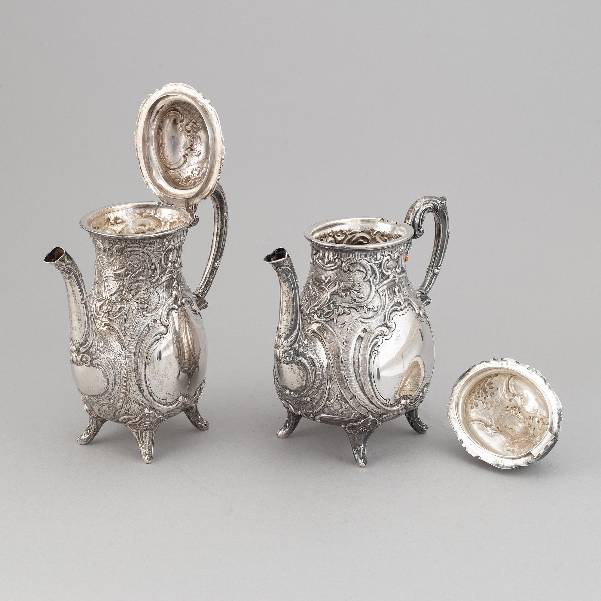 A German rococo style silver tea- and coffee service.