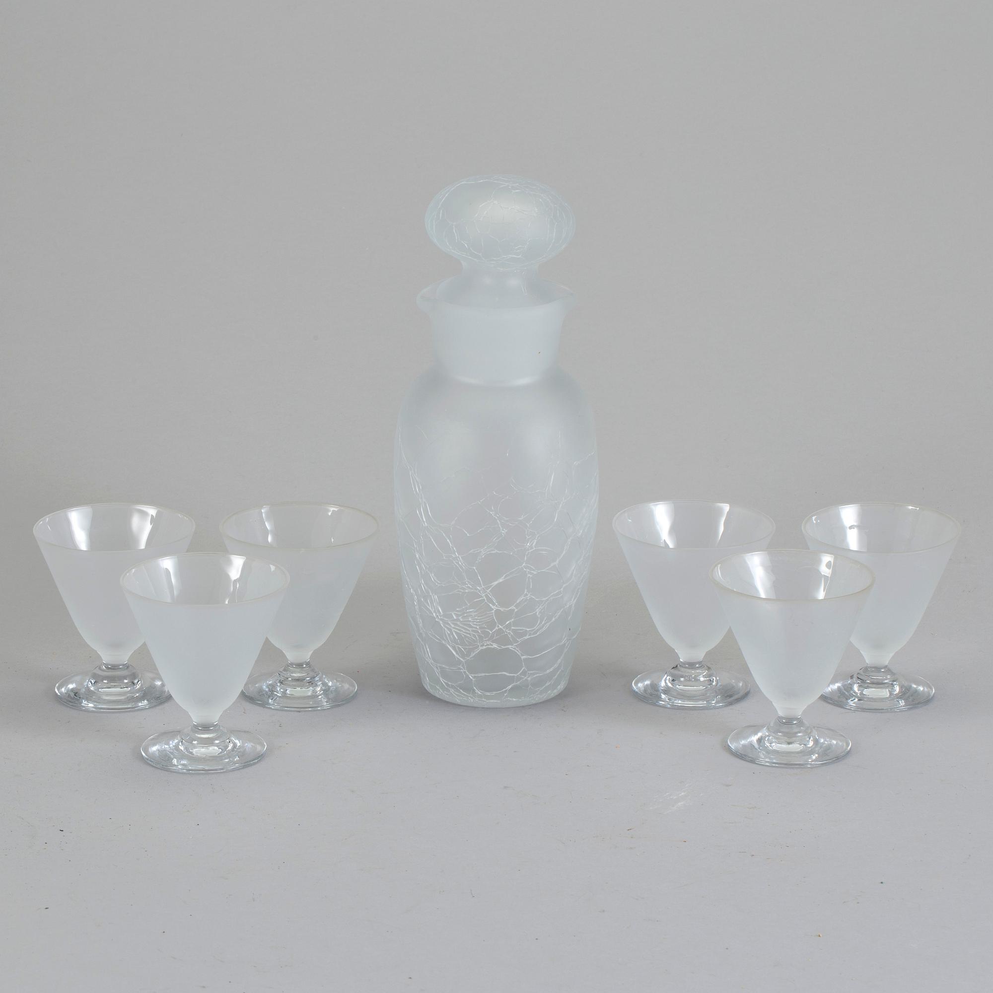 SHAKER OCH COCKTAILGLAS, 7 delar, glas, Reijmyre, 1900-talets andra hälft.
