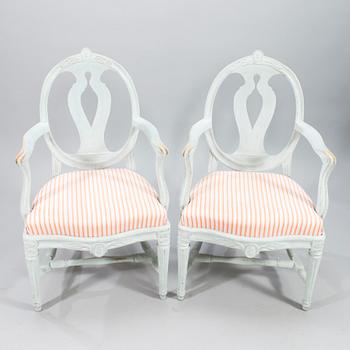 A pair of  Swedish Gustavian late 18th century armchairs, Stockholm.