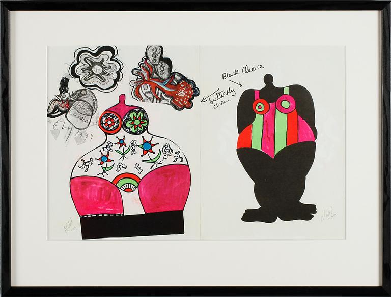 NIKI DE SAINT PHALLE, 2 st i en ram, serigrafier, signerade och daterade -66.