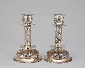 A pair of Swedich candlesticks, Makers mark of CG Råström, Stockholm 1946.