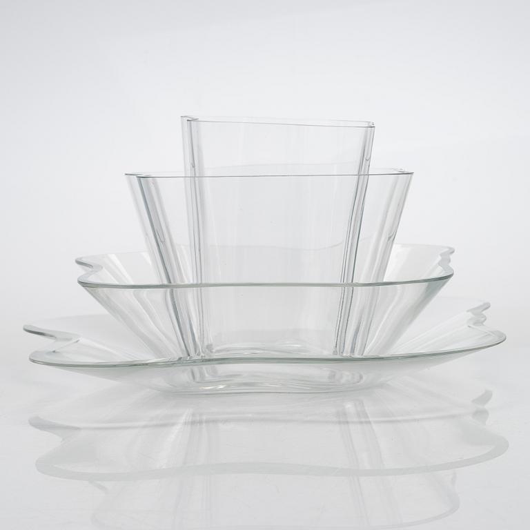 Alvar Aalto, glasskulptur, "Aalto-blomman", 3+1 delar, signerade Alvar Aalto.
