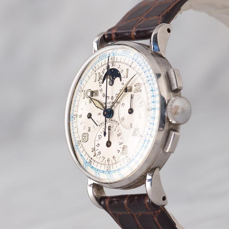 UNIVERSAL GENÈVE, Tri-Compax, chronograph, "Spider-lugs".