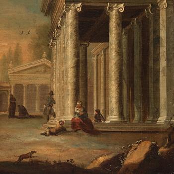 Giovanni Paolo Pannini, circle of, Figures at a Classical Temple.