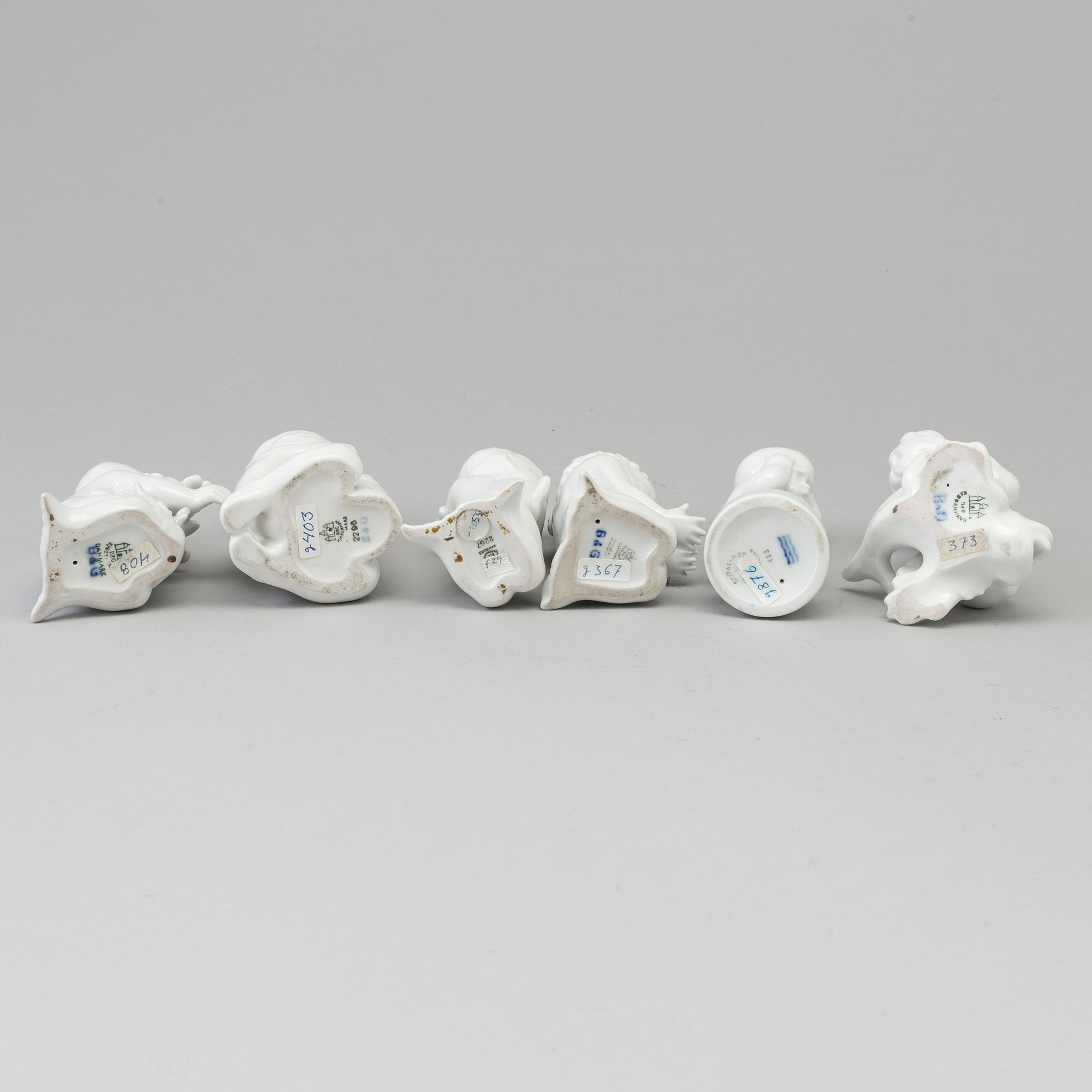 FIGURER, sex stycken, porslin. Bing & Gröndahl samt Royal Copenhagen, 1900-talets andra hälft.