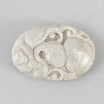 A Chinese carved sculpture of a monkey , louts and calebass fruit. 20th Century.