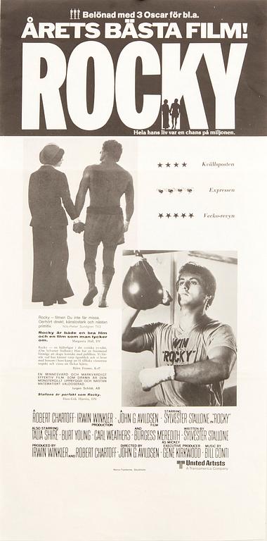 Filmaffisch Sylvester Stallone "Rocky" 1977 Narva-tryckeriet 1977.