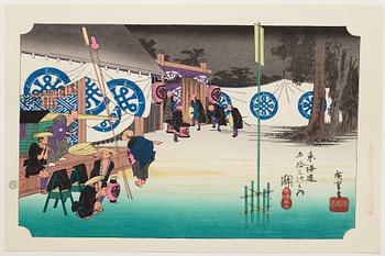 ANDO HIROSHIGE, senare avdrag, mapp, "The fifty-three stations on the tokaido", utgiven av Kata Hanga Kenkyujo.