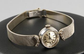DAMARMBANDSUR, 18 K vitguld samt 10 diamanter, art deco, Certina, Schweiz.