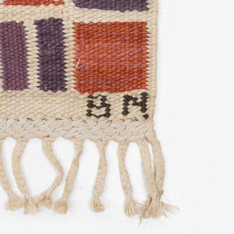 Barbro Nilsson, a carpet, 'Salerno röd', flat weave, c. 261 x 193 cm, signed AB MMF BN.