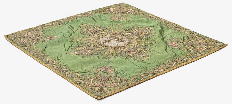 An Italian chalice veil, mid 18th century, c. 58 x 60 cm.