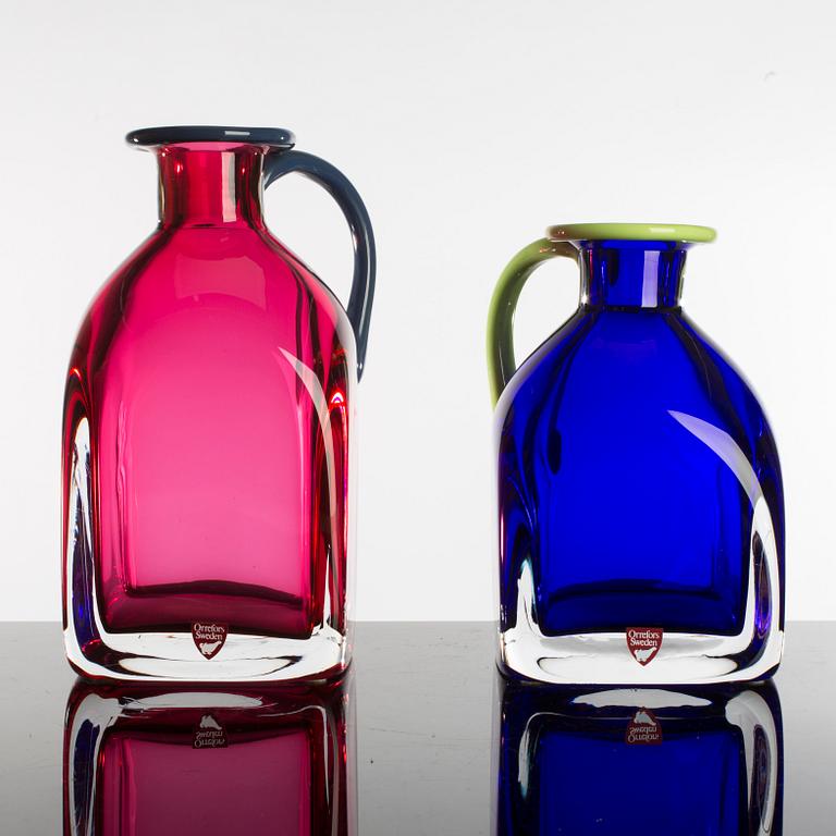 ERIKA LAGERBIELKE,  two jugs, glass, signerad, Orrefors.