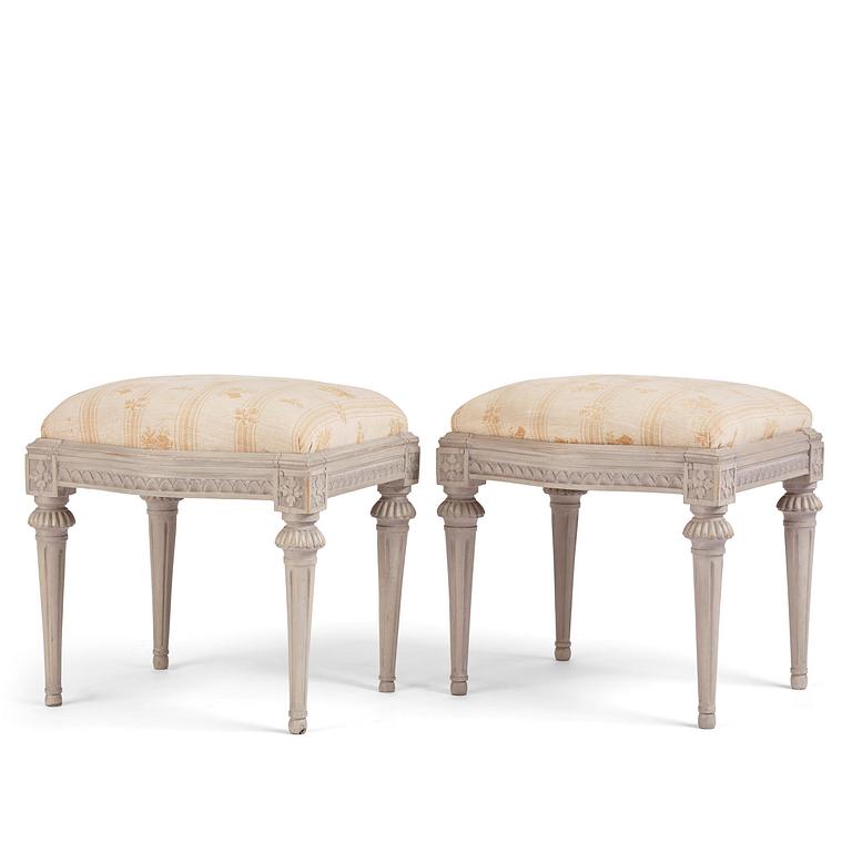 A pair of late Gustavian stools by Johan Hammarström, master in Stockholm 1794-1812.