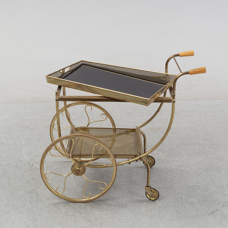 A brass serving trolley/drink trolley, possibly from Germany, second half of the 20th century.