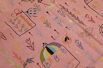 A Kilim carpet with hand-embroidered decoration, 237 x 180 cm.