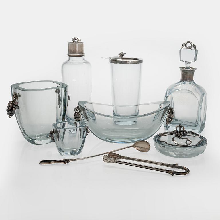 Aage Weimar, cocktail- och serverings set, 7 delar, sterlingsilver och glas, Danmark 1900-talets mitt.
