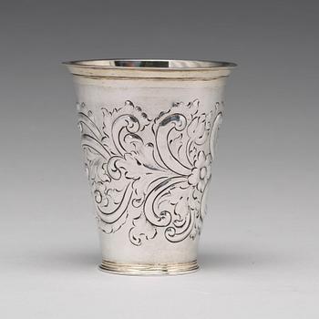 A Swedish early 18th century parcel-gilt silver beaker, mark of Johan Lund, Stockholm 1704.