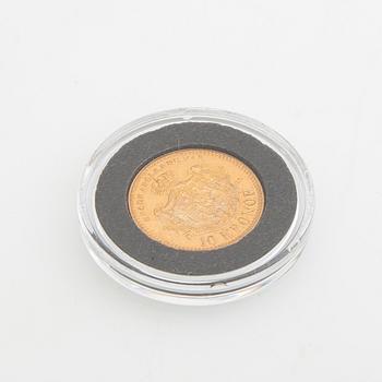 Guldmynt Sverige, Oscar II 10 kr, 1883, felpräglat.