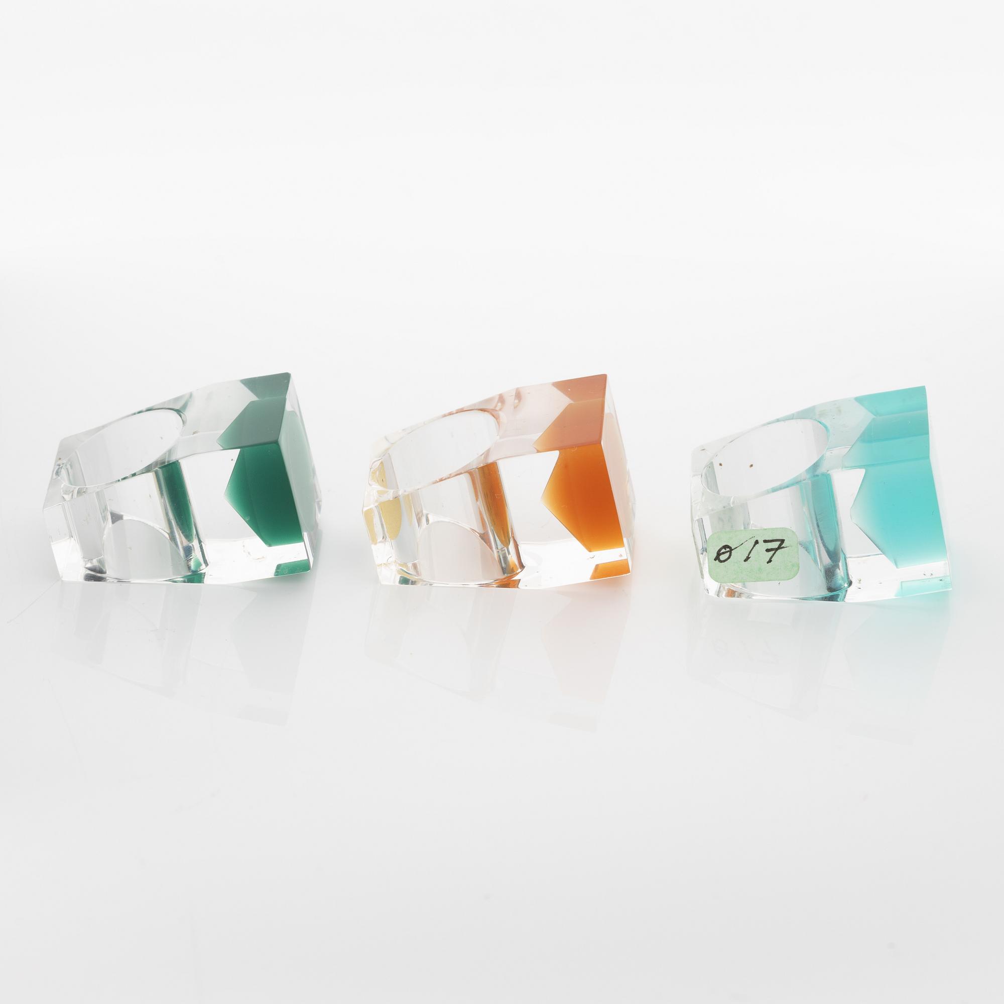 Siv Lagerström, three acrylic plastic rings, 1970s.