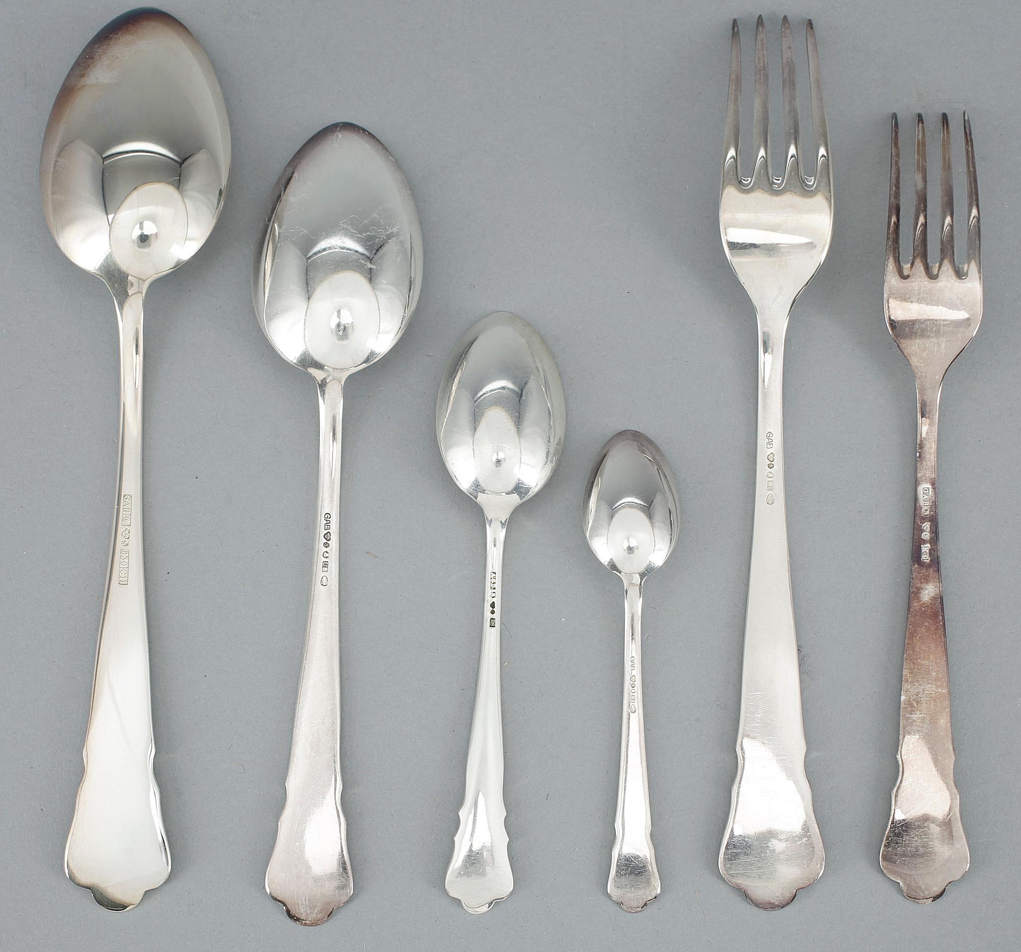 BESTICKSERVISDELAR, 72 delar, GAB, Stockholm, bl.a. 1948. Vikt ca 2435 gram.
