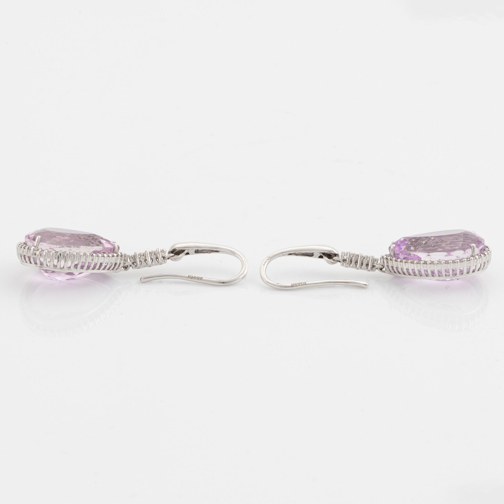 Kunzite and brilliant cut diamond earrings.