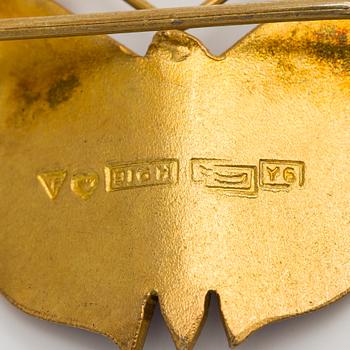 Broscher, 3 st, fjärilar, emalj, förgyllt silver, Tillander 1951-52.