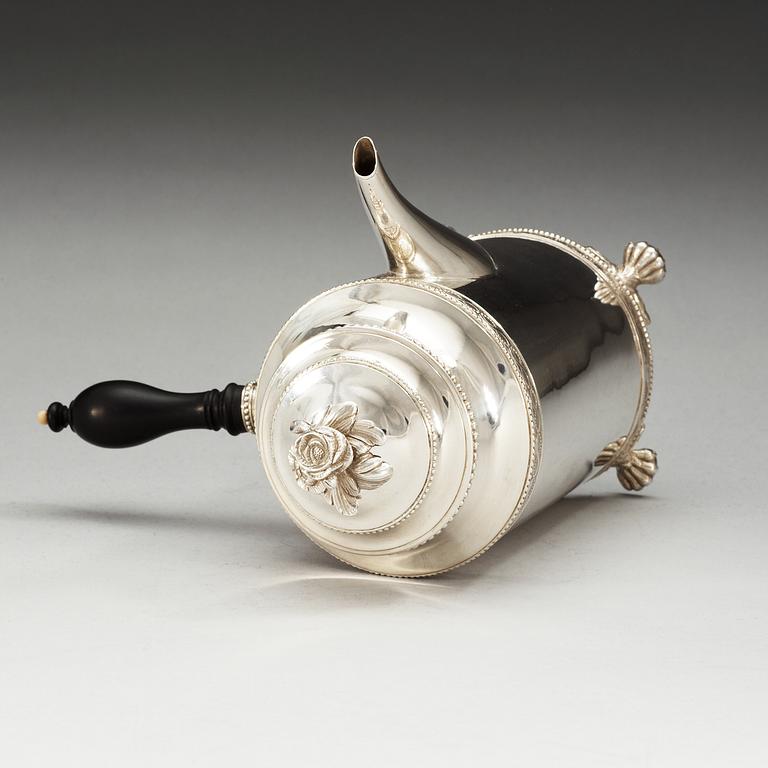 A Swedish 18th century silver coffe-pot, makers mark of Nils Tornberg, Linköping 1791.